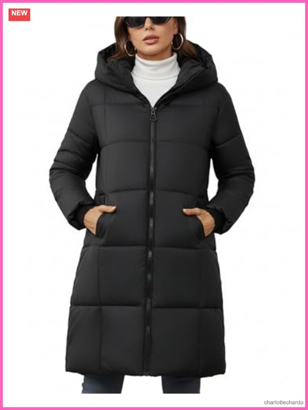 Women's Hooded Long Puffer Coat Quilted Winter Jacket Full Zip Pockets